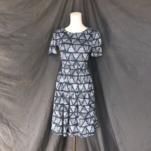 LuLaRoe Blue and Grey Triangle Midi Dress